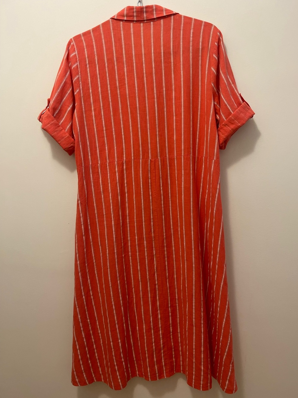 Made in Italy Coral Stripe Button-Front Midi Shirt Dress - Picture 6 of 8